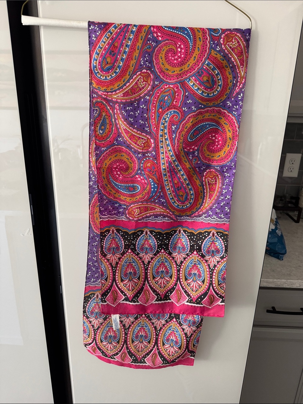 Vibrant Purple Paisley PolyesterScarf - Pink, Purple, Turquoise and Gold Accents